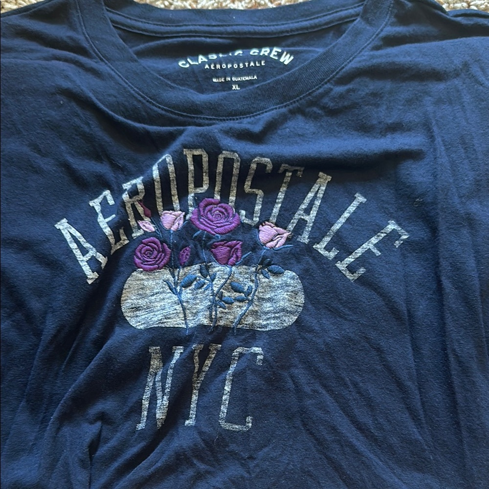 Aeropostale Navy Graphic Tee with Purple Roses